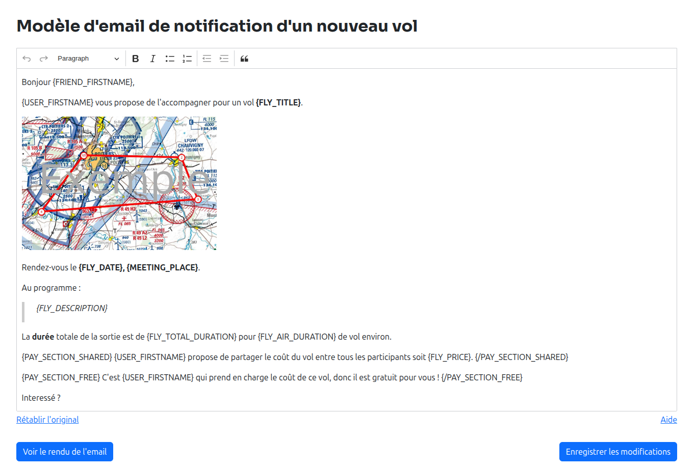 Éditeur d'email nouveau vol