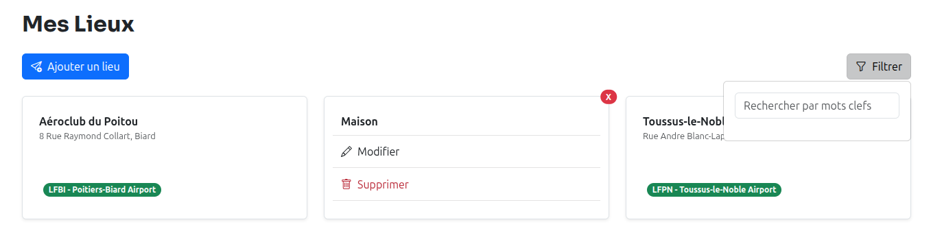 Liste des lieux de rendez-vous