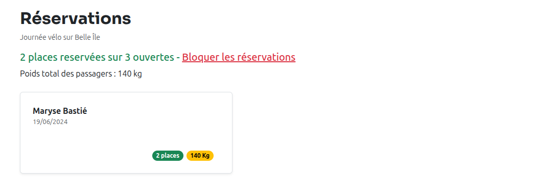 Page de réservations