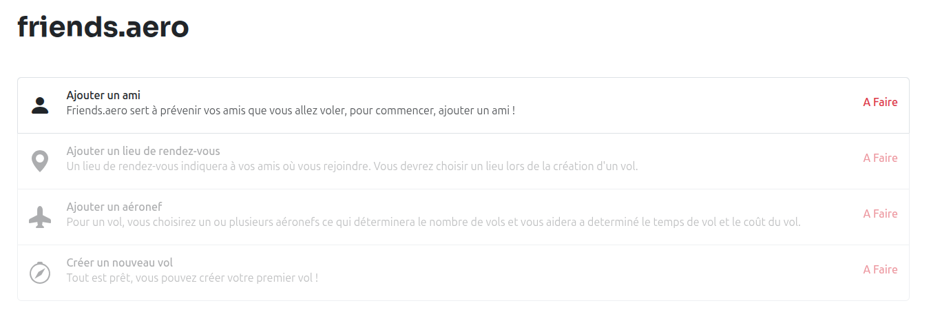 Tableau de bord première connexion